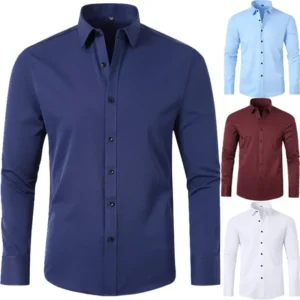 Slim Fit Stretchable Shirt Men's Business Casual Thin Style Simple Design Male Top Wear Comfortable Breathable All Season Wear